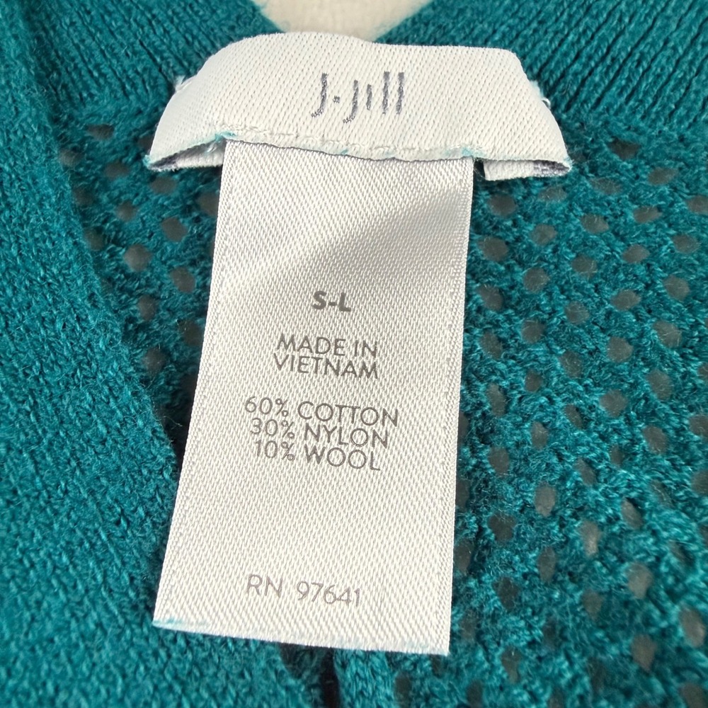 J. Jill Poncho Sweater Womens S-L Teal Blue Button Front Pointelle Knit Wool Bld - Picture 3 of 4